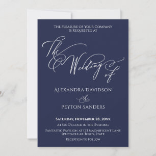 Invitation Calligraphie Élégante Le Mariage de Réception Navy