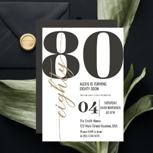 Invitation Calligraphie Élégante Moderne QUATRE-VINGTS 80e An