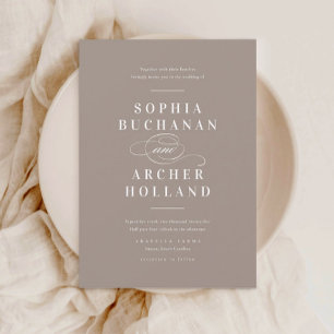 Invitation Calligraphie Élégante Taupe Mariage