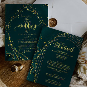 Invitation Calligraphie émeraude verte en un seul Mariage