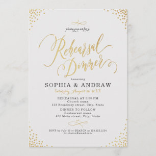 Invitation Calligraphie en or glam Dîner de répétition vintag