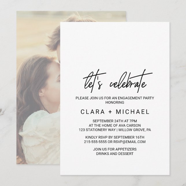 Invitation Calligraphie fantaisiste, photo à l'arrière, céléb (Devant / Derrière)