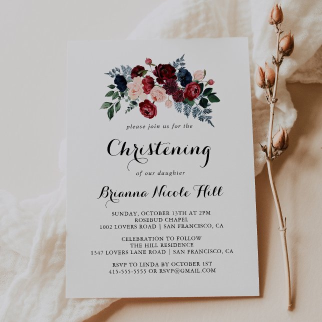 Invitation Calligraphie florale de la marine rose de Bourgogn (Créateur téléchargé)