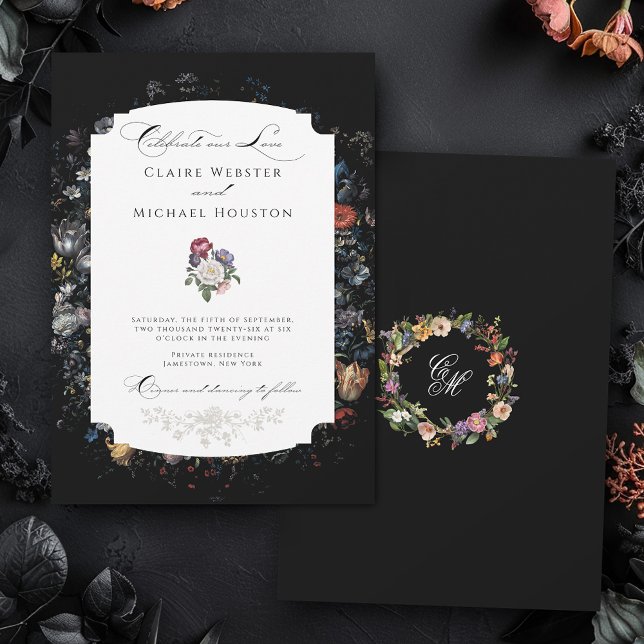 Invitation Calligraphie florale noire (Créateur téléchargé)