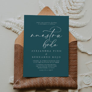 Invitation Calligraphie Formelle Turquoise Bleu Nuestra Boda 