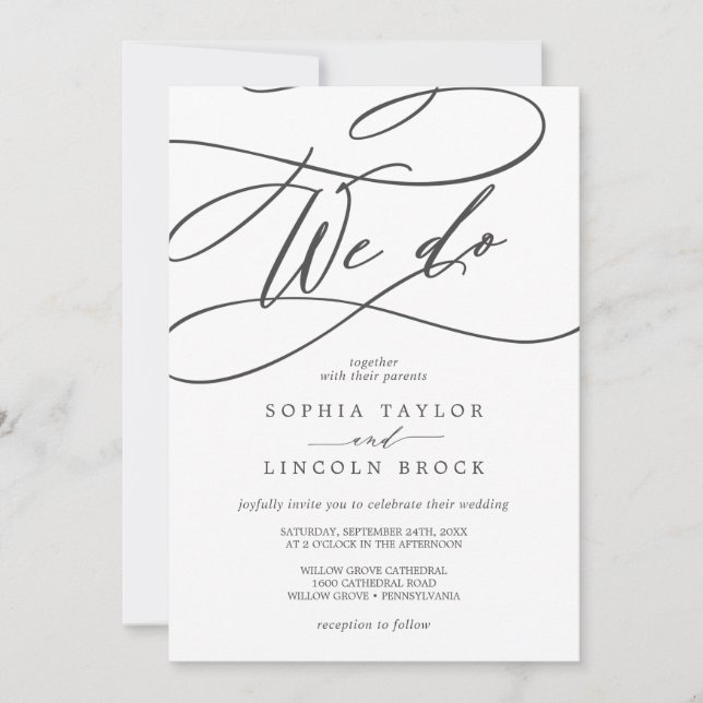 Invitation Calligraphie gris romantique | Flourver nous faiso (Devant)