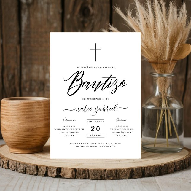 Invitation Calligraphie Invitacion De Bautizo Para Niño Noir (Créateur téléchargé)