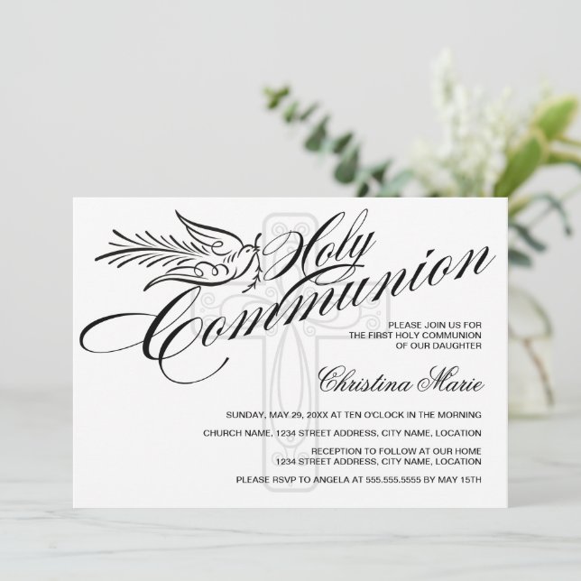 Invitation Calligraphie La colombe et la première communion s (Debout devant)