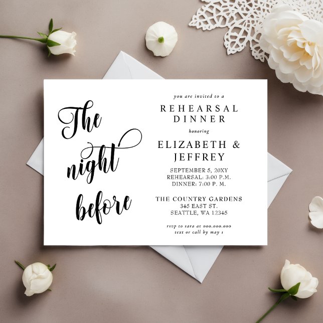 Invitation Calligraphie La Nuit Avant Le Dîner De La Répétiti (Calligraphy The Night Before Rehearsal Dinner Invitation)