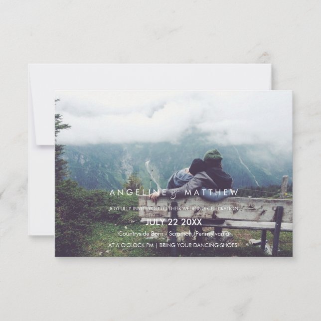 Invitation Calligraphie lunaire | Faded Photo Le Mariage De (Devant)