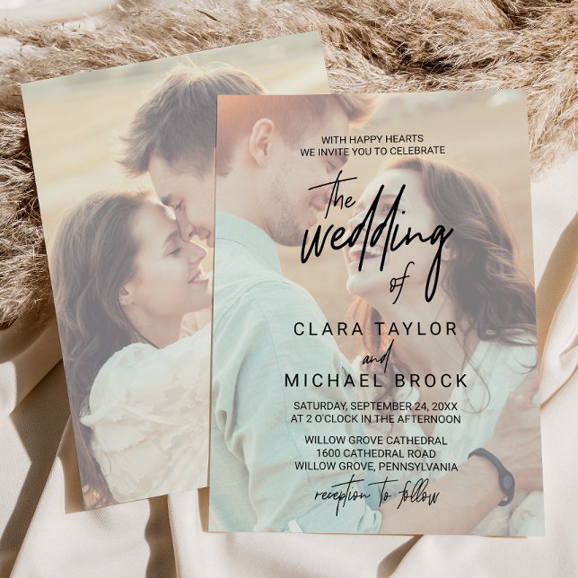Invitation Calligraphie lunaire | Faded Photo Le Mariage De (Créateur téléchargé)