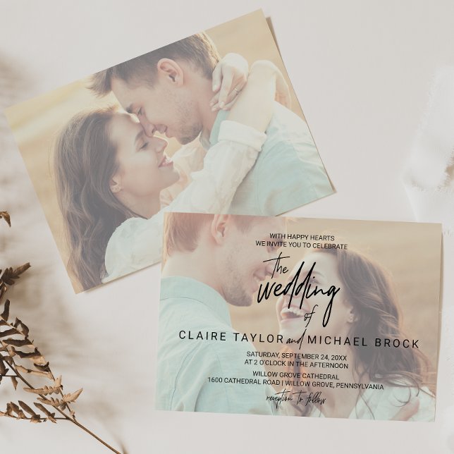 Invitation Calligraphie lunaire | Mariage photo horizontal (Créateur téléchargé)