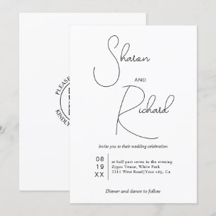 Invitation Calligraphie lunaire noir Qr code blanc mariage