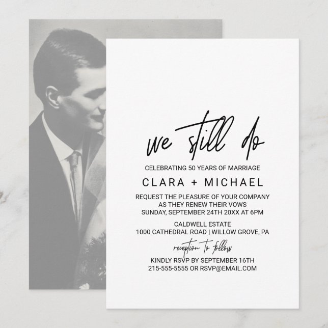 Invitation Calligraphie lunaire | Photo Backing Vow Renewal (Devant / Derrière)