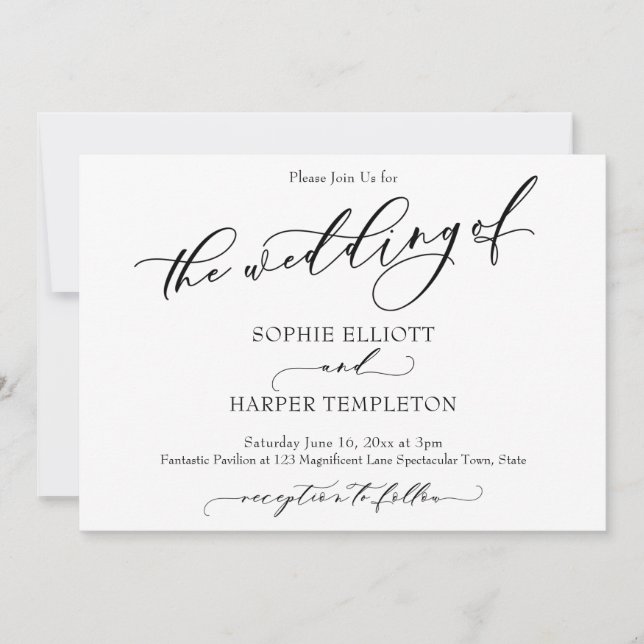 Invitation Calligraphie Luxueuse Simple Le Mariage De (Devant)
