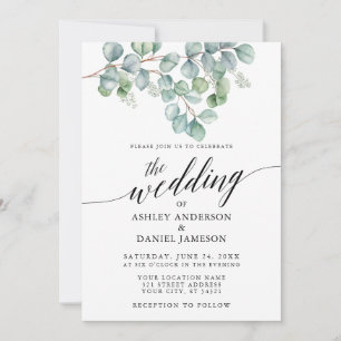 Invitation Calligraphie Mariage Aquarelle Eucalyptus Vert