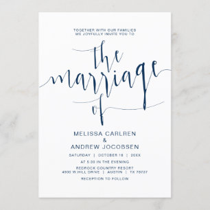 Invitation Calligraphie Mariage, bleu marine simple, mariage