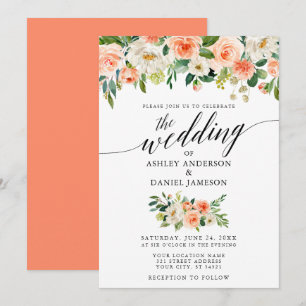 Invitation Calligraphie Mariage Coral Floral W