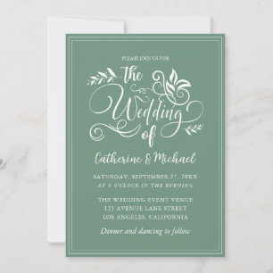 Invitation Calligraphie Mariage décorative verte Sage