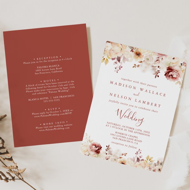 Invitation Calligraphie Mariage floral gracieux avant et arri (Créateur téléchargé)