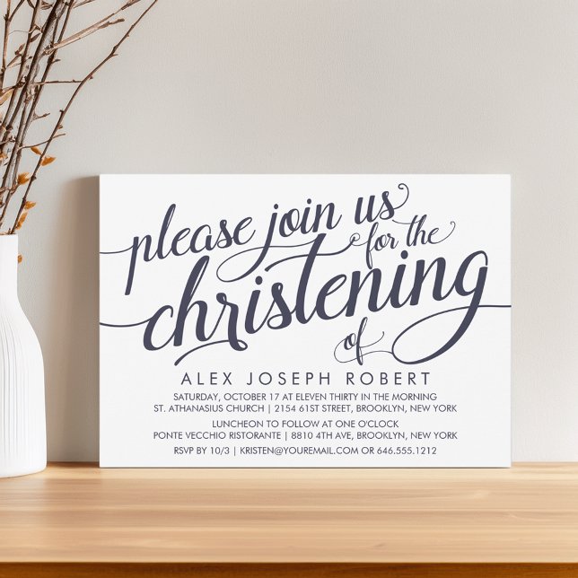 Invitation Calligraphie marine et crème Christening Invitatio (Créateur téléchargé)