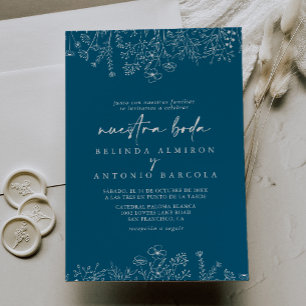 Invitation Calligraphie Marine Fleur sauvage Nuestra Boda
