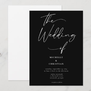Invitation Calligraphie minimale Mariage noir blanc solide