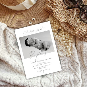Invitation Calligraphie minimale moderne Bébé Photo Baptême