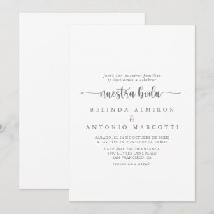 Invitation Calligraphie minimaliste Argent Nuestra Boda