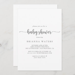 Invitation Calligraphie minimaliste Baby shower en argent
