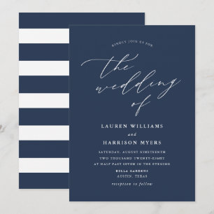 Invitation Calligraphie Minimaliste Bleu Nuit Mariage