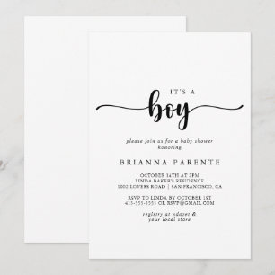 Invitation Calligraphie minimaliste C'est un Baby shower garç