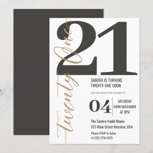 Invitation Calligraphie minimaliste chic pour 21 ans