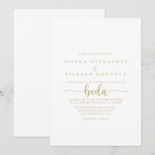 Invitation Calligraphie minimaliste d'or Mariage espagnol