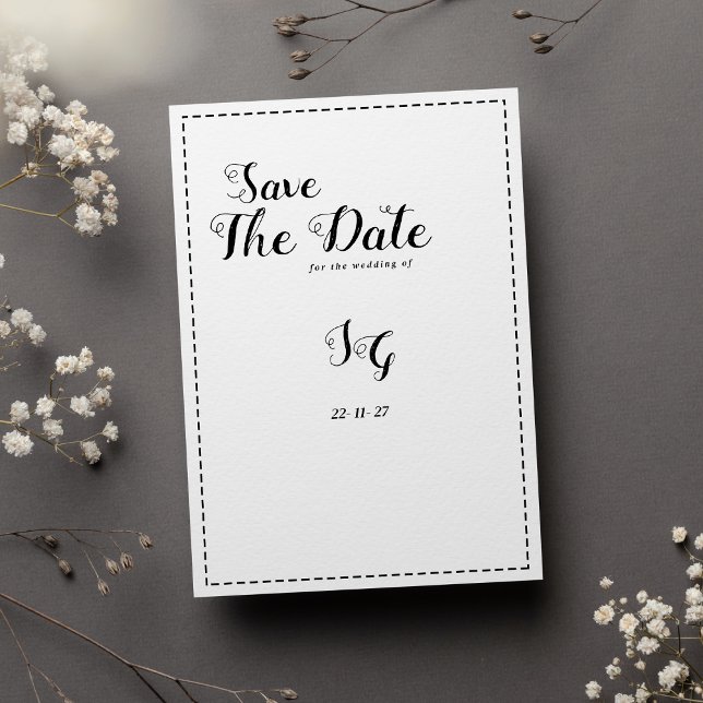 Invitation Calligraphie minimaliste en noir blanc Enregistrer (Minimalist black white calligraphy Save The Date)
