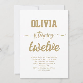 Invitation Calligraphie minimaliste Gold Foil fête d'annivers