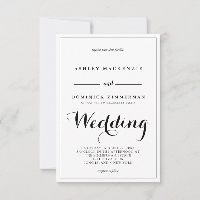 Invitation Calligraphie minimaliste Mariage frontière noire (Devant)