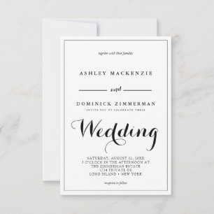 Invitation Calligraphie minimaliste Mariage frontière noire