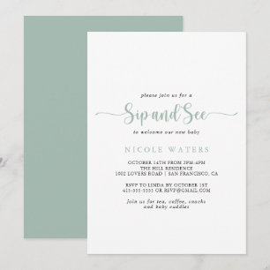 Invitation Calligraphie minimaliste verte Siroter et voir