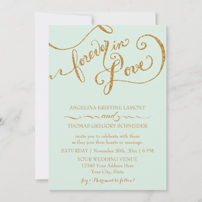 Invitation Calligraphie Mint Script Forever Love Parties scin (Devant)