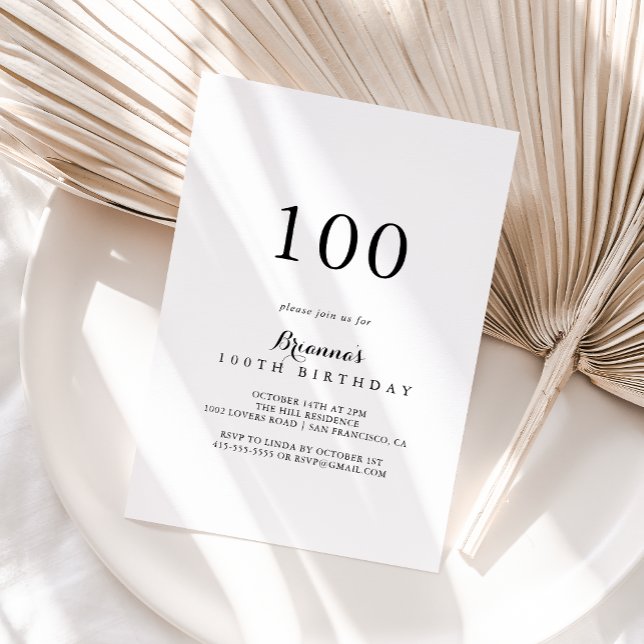 Invitation Calligraphie moderne 100e fête d'anniversaire (Créateur téléchargé)