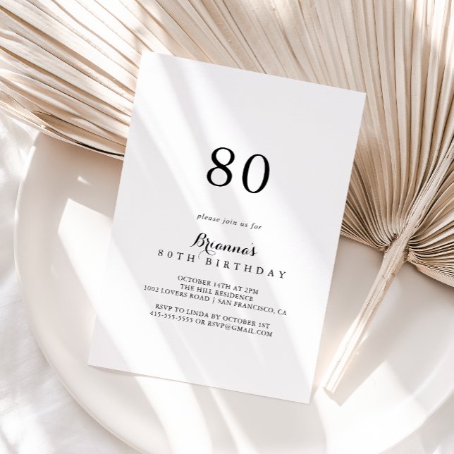 Invitation Calligraphie moderne 80e fête d'anniversaire (Créateur téléchargé)