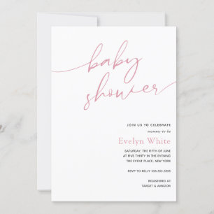 Invitation Calligraphie moderne Baby shower fille rose