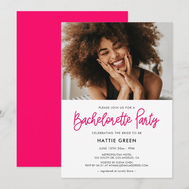 Invitation Calligraphie moderne Bachelorette (Devant / Derrière)