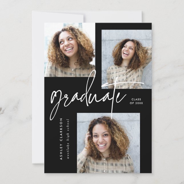 Invitation Calligraphie moderne Cinq Parti de graduation phot (Devant)