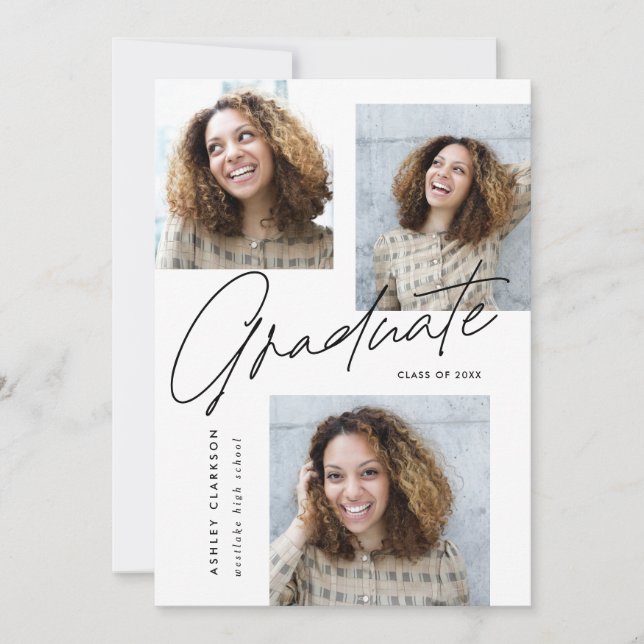 Invitation Calligraphie moderne Cinq Parti de graduation phot (Devant)