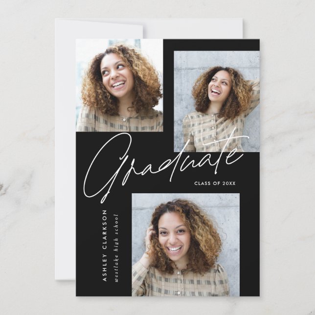 Invitation Calligraphie moderne Cinq Parti de graduation phot (Devant)