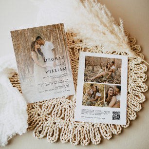 Invitation Calligraphie moderne Collage photo Code QR Mariage