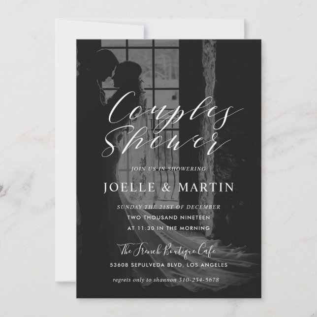 Invitation Calligraphie moderne Couples Douche Photo Il (Devant)