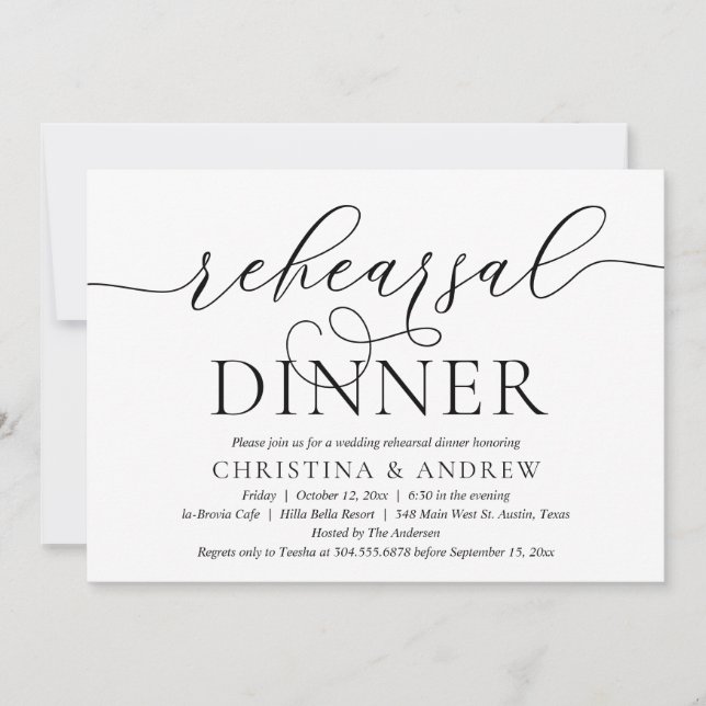 Invitation Calligraphie moderne, Dîner de répétition Mariage (Devant)